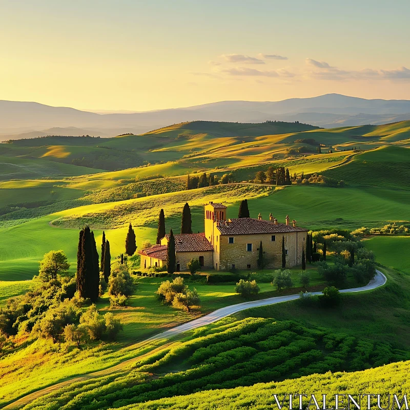 AI ART Scenic Italian Countryside at Sunset