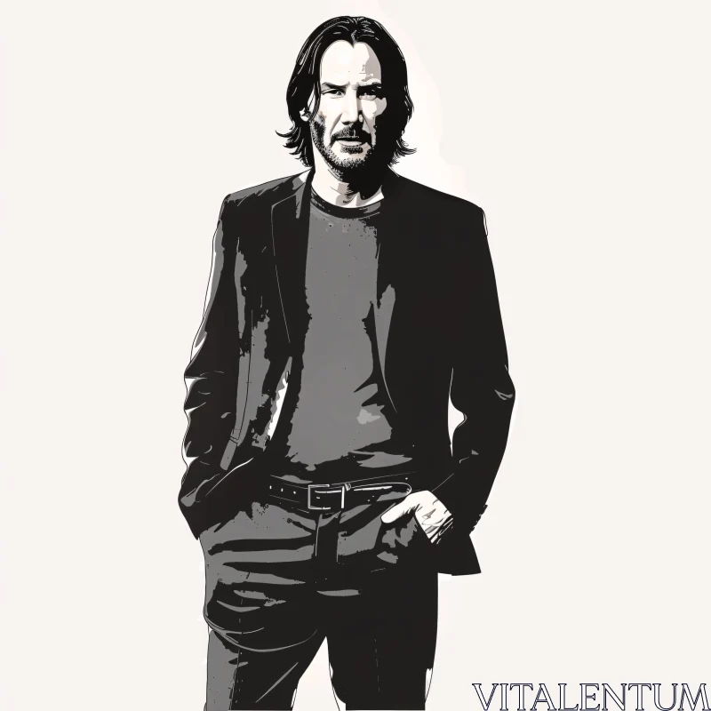 AI ART Keanu Reeves Monochrome Drawing