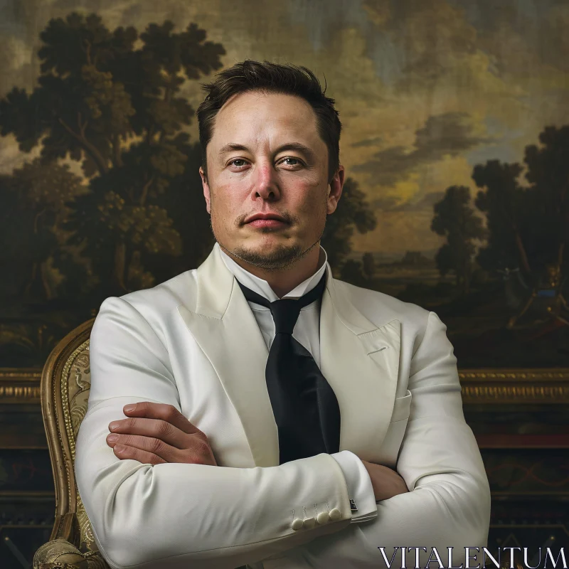 Elon Musk Portrait in Art Gallery AI Image