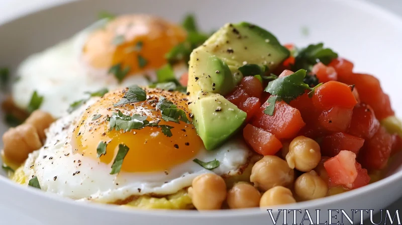 Healthy Morning Meal with Fried Eggs and Fresh Veggies AI Image