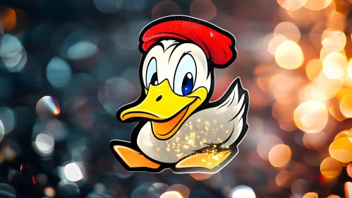 Whimsical Duck Cartoon with Bokeh Lights