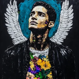 Man with Wings and Flowers Artwork