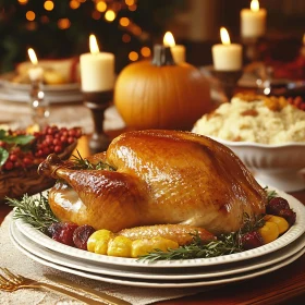 Festive Thanksgiving Table with Roasted Turkey