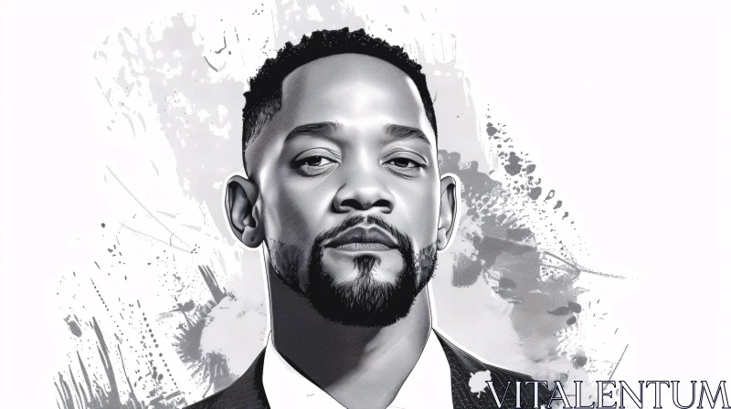 Detailed Black-and-White Will Smith Portrait AI Image