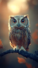 Amber-Eyed Owl on a Branch