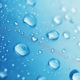 Close-up View of Water Droplets on Smooth Blue Background