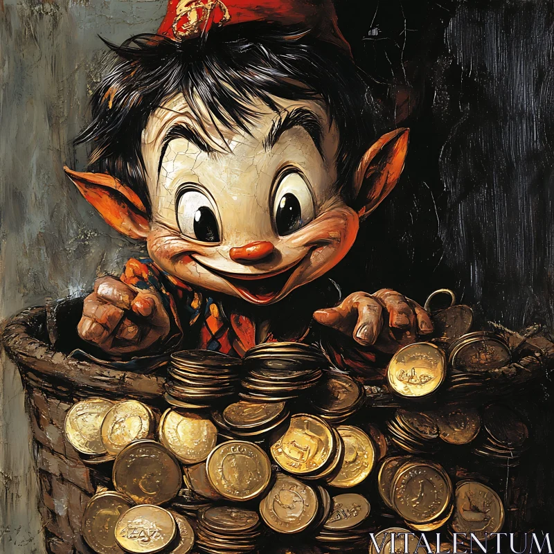 AI ART Cartoon Elf with Gold Coins