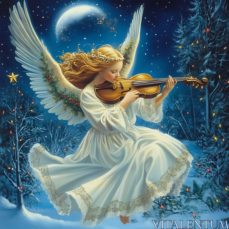 AI ART Winter Angel Playing Violin