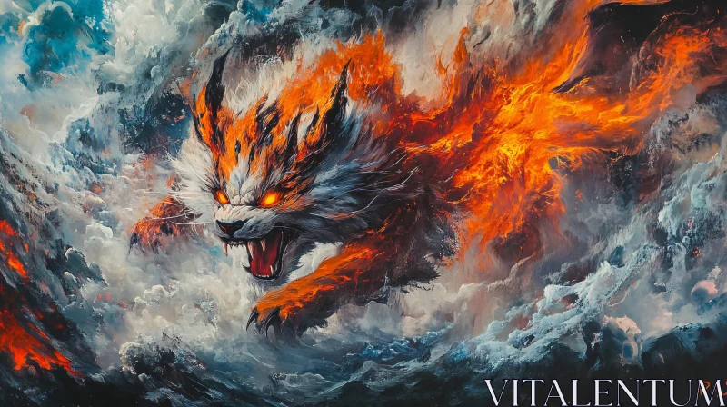 AI ART Raging Fire Beast Digital Painting