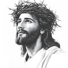 Monochrome Sketch of Jesus with Crown