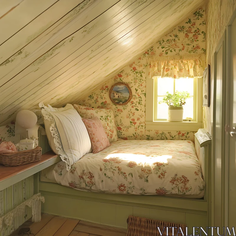 AI ART Cozy Floral Attic Bedroom Nook