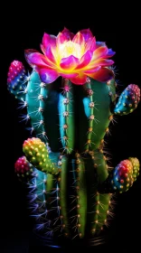 Colorful Cactus Lamp Art: Chiaroscuro Masterpiece