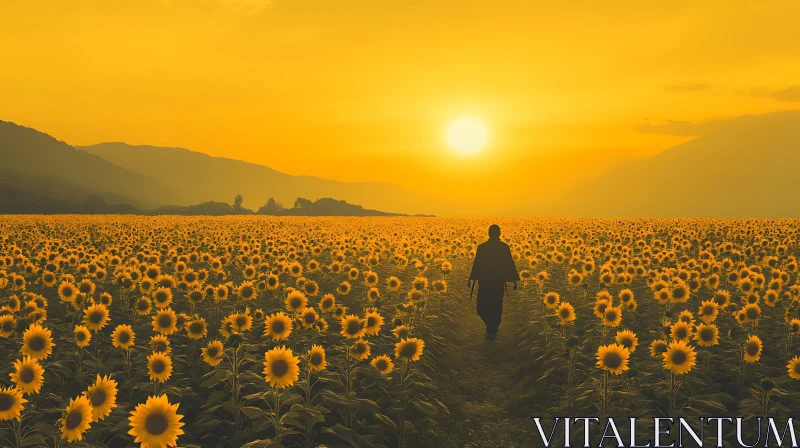 AI ART Person in Sunflower Field at Sunset