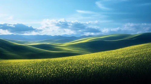 Lush Green Hills Under a Summer Sky