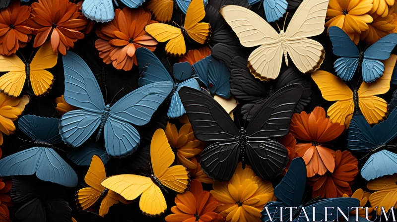 Eco-Friendly Paper Sculptures: Dark Azure and Amber Butterflies AI Image