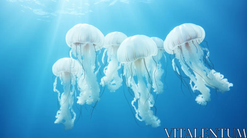 Ethereal Jellyfish in Sunlit Waters: A Nature-Inspired Masterpiece AI Image
