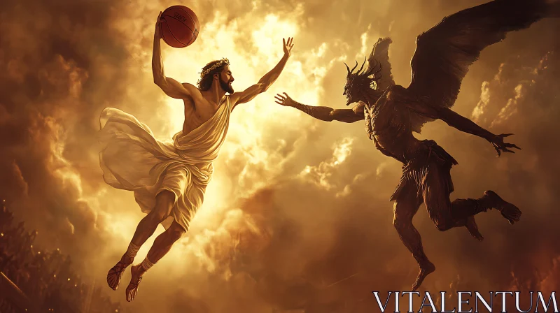 AI ART Celestial Basketball Game: Good vs Evil