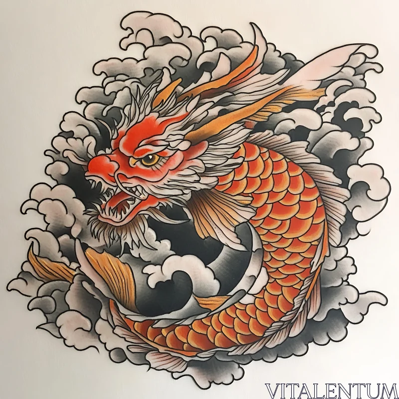 Mythical Dragon Art in Tattoo Style AI Image