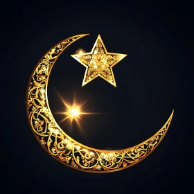 Ornate Gold Star and Crescent Design