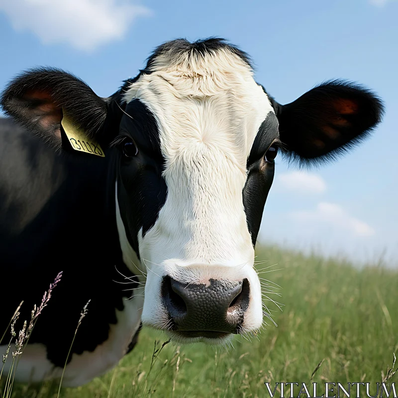 Close-Up of Cow on Green Field AI Image