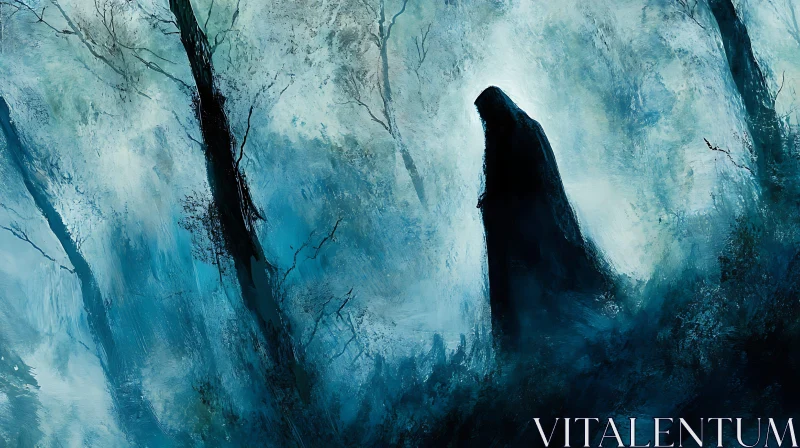 AI ART Shadowy Figure in Blue Forest