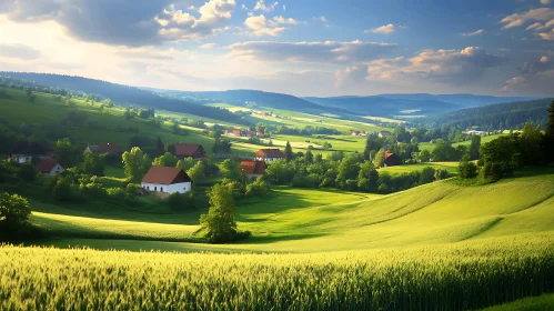 Idyllic Green Field and Hills Vista