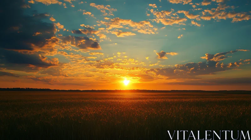 Sunset Over Golden Field AI Image