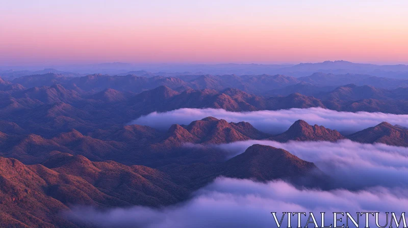 Mountain Ranges with Fog at Dawn AI Image