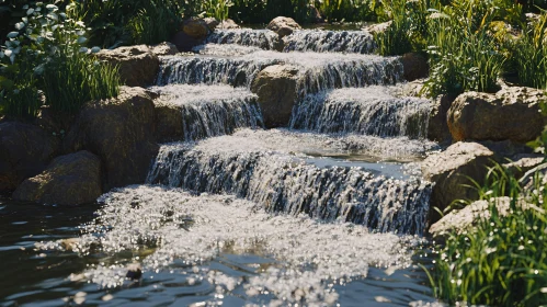 Cascading Waterfall Among Mossy Rocks