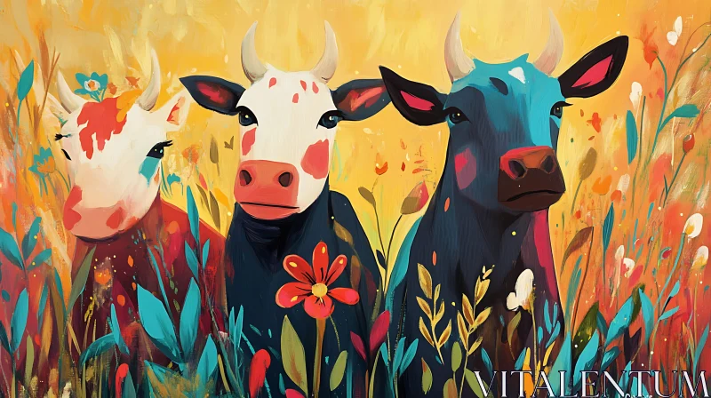 AI ART Stylized Cows in Painterly Field