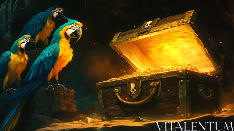 Treasure Trove with Parrots AI Image