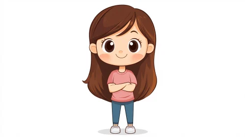 Smiling Cartoon Girl with Arms Crossed