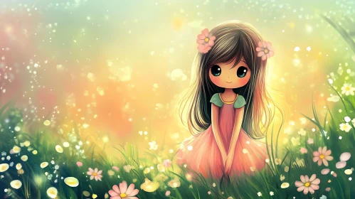 Innocent Anime Child in Floral Field