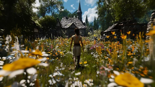 Field of Flowers and Cottage