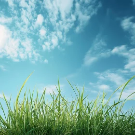 Lush Grass Field Under Blue Sky