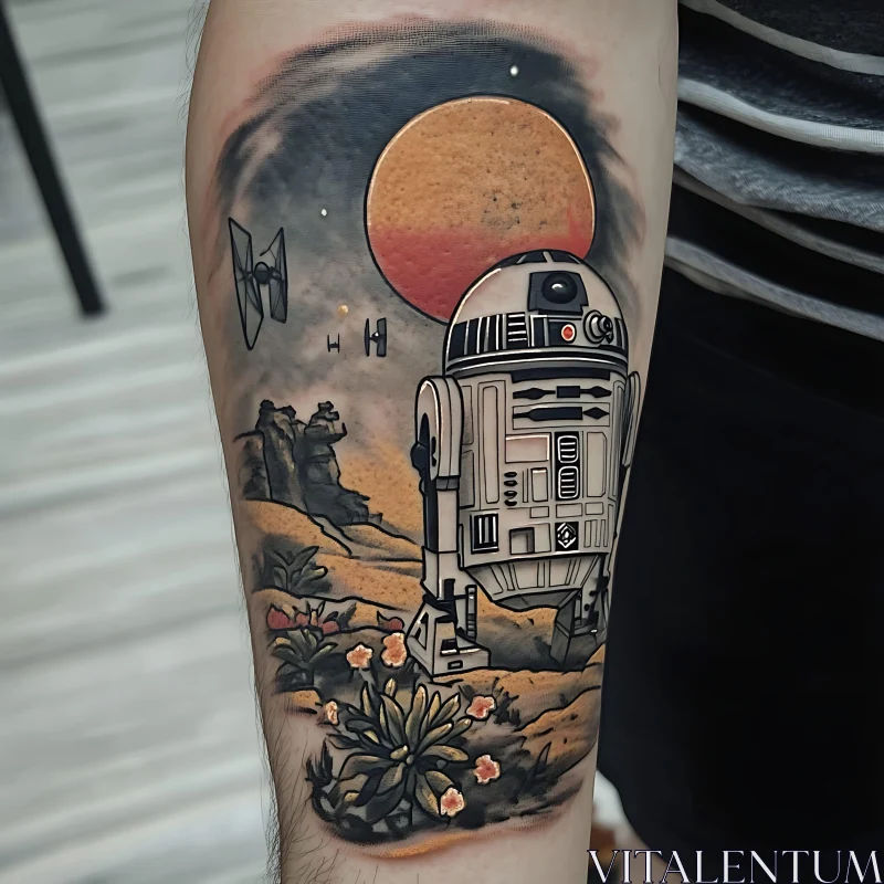 Robot and Spaceships Tattoo AI Image