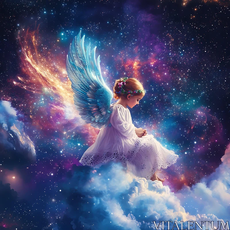 AI ART Celestial Child with Wings on Cloud