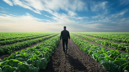 Agricultural Field with Figure Walking Away