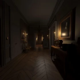 Dimly Lit Hallway with Antique Decor