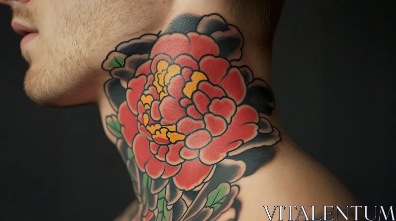 Vivid Floral Tattoo Design on Neck AI Image