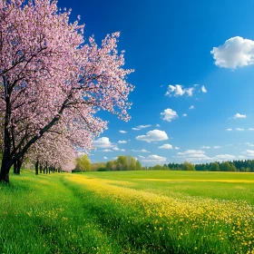 Flowering Tree in a Sunny Meadow