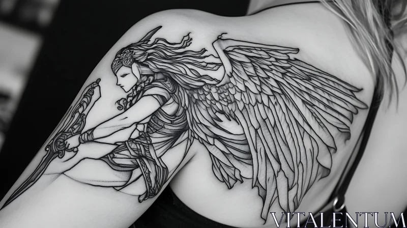 Back Tattoo of Winged Warrior Woman AI Image