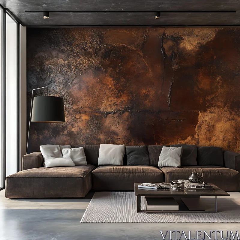 AI ART Modern Interior Design with Brown Sofa