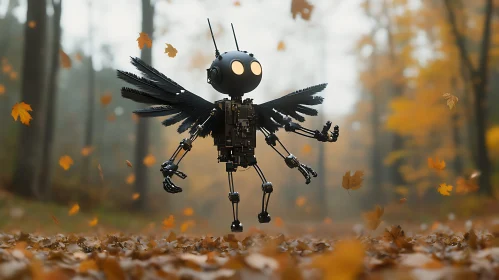 Winged Robot in Fall Landscape