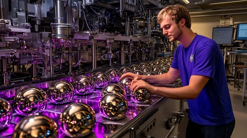 Manufacturing Metal Spheres with Purple Lighting