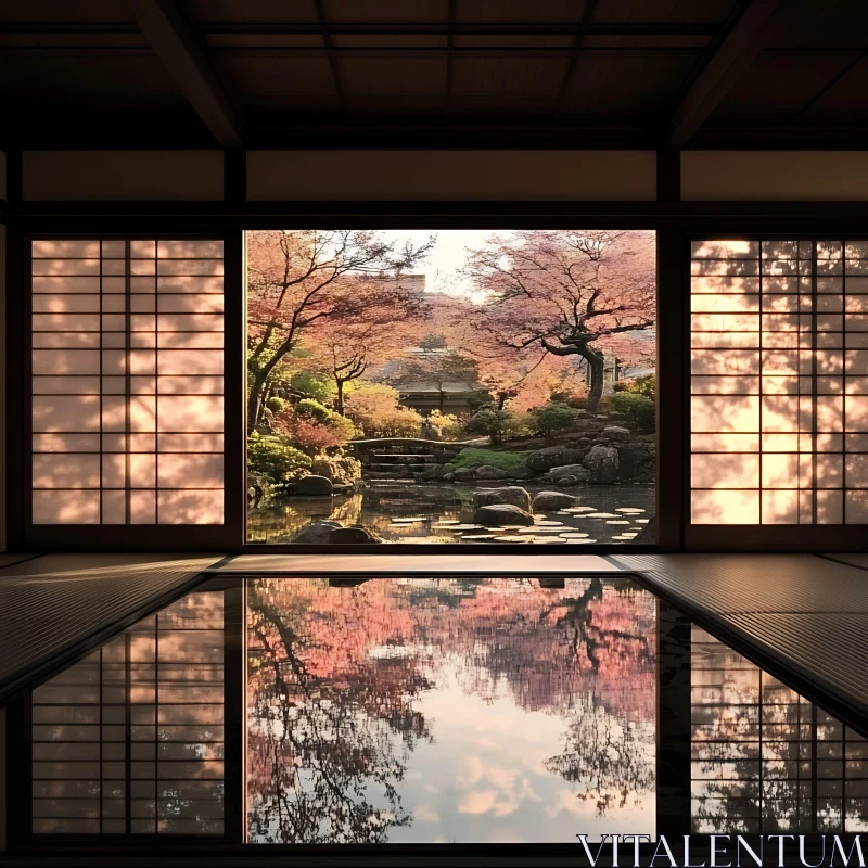 AI ART Zen Garden View Through Traditional Door