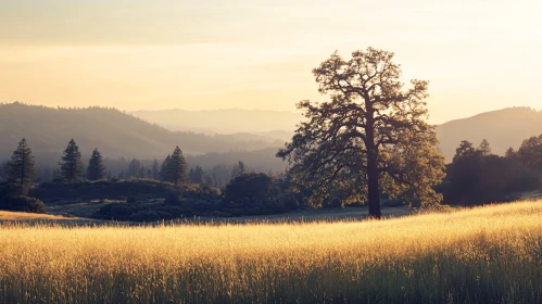 Picturesque Landscape with Oak Tree