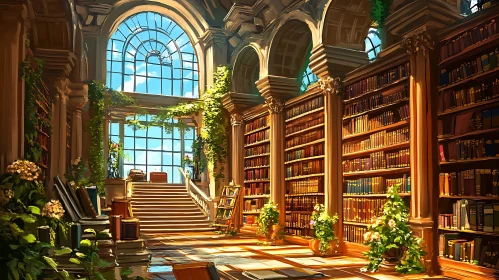 Classical Library Interior with Natural Light