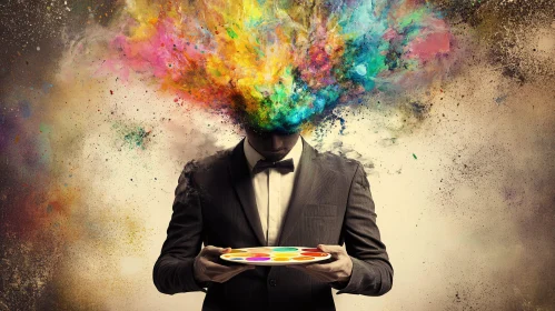 Man with Palette and Colorful Mind