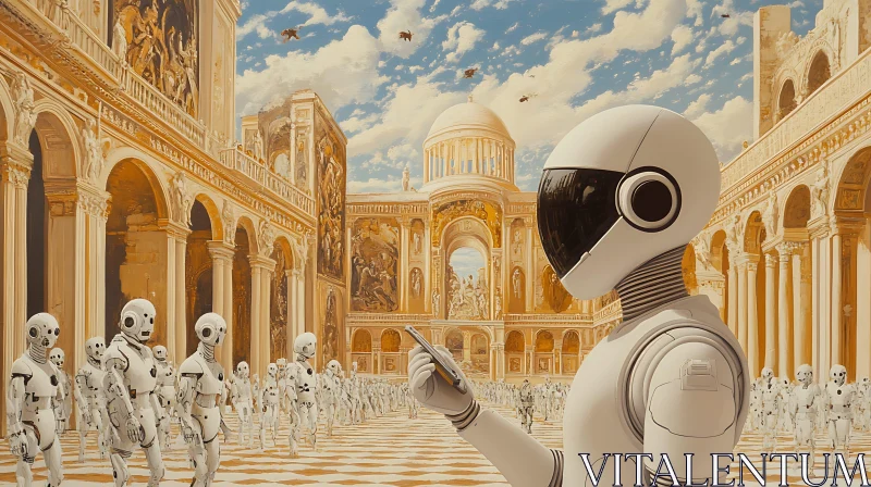 AI ART Futuristic Robots in Classic Architecture